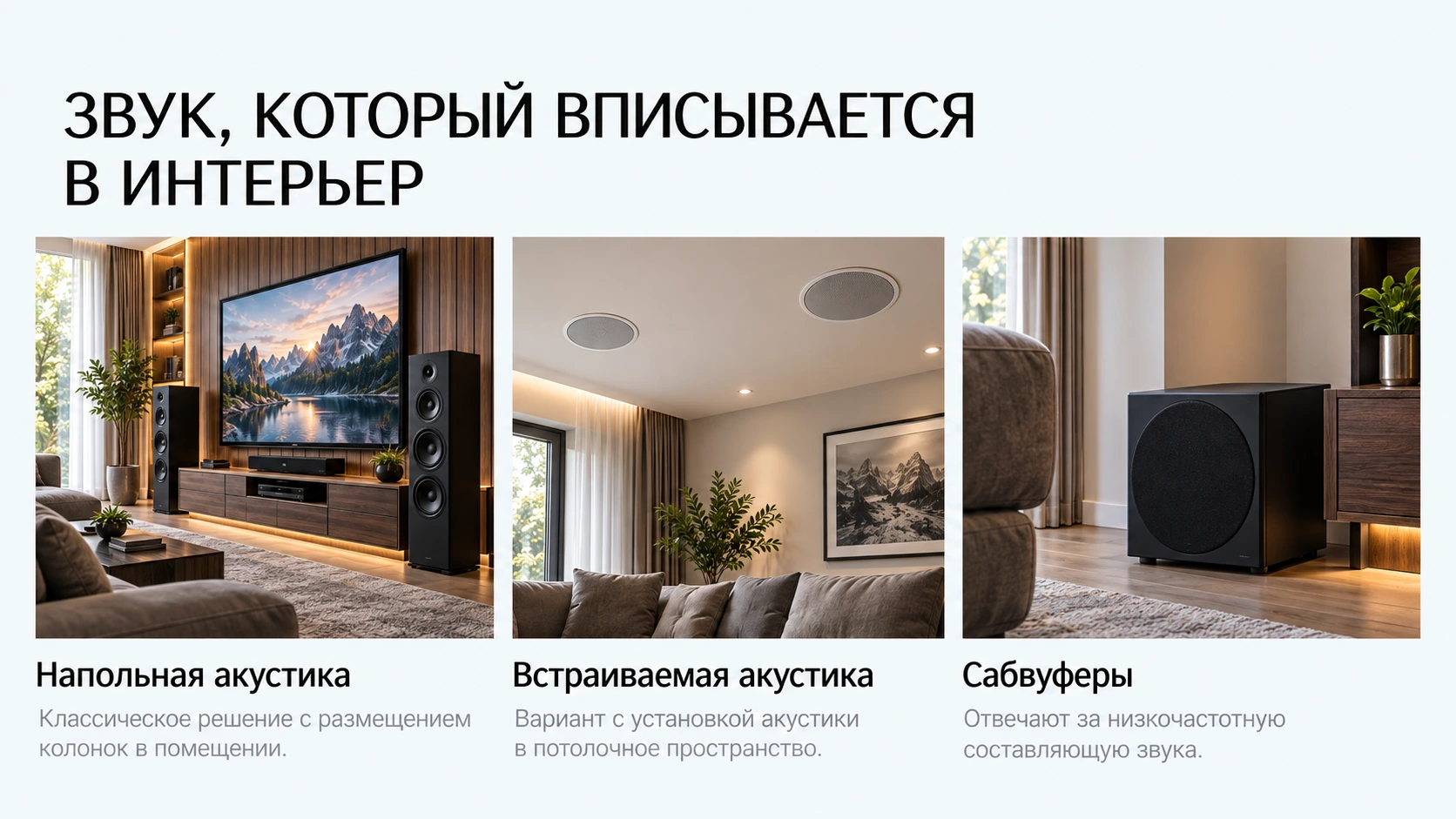 Напольные колонки рядом с телевизором в гостиной